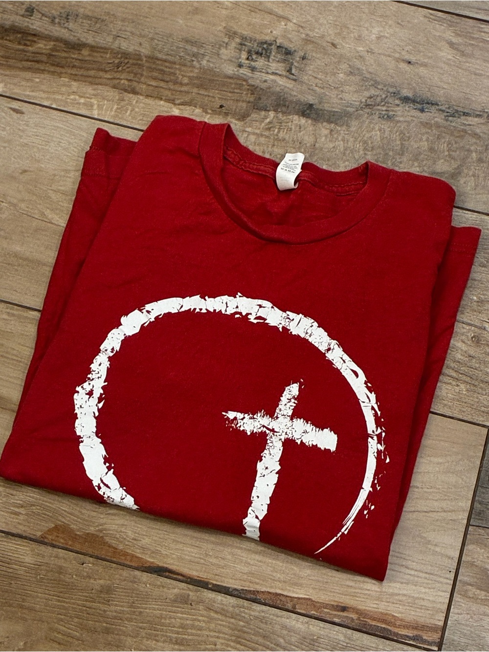 Tultex Red Graphic Short Sleeve Tee with White Cross Circle